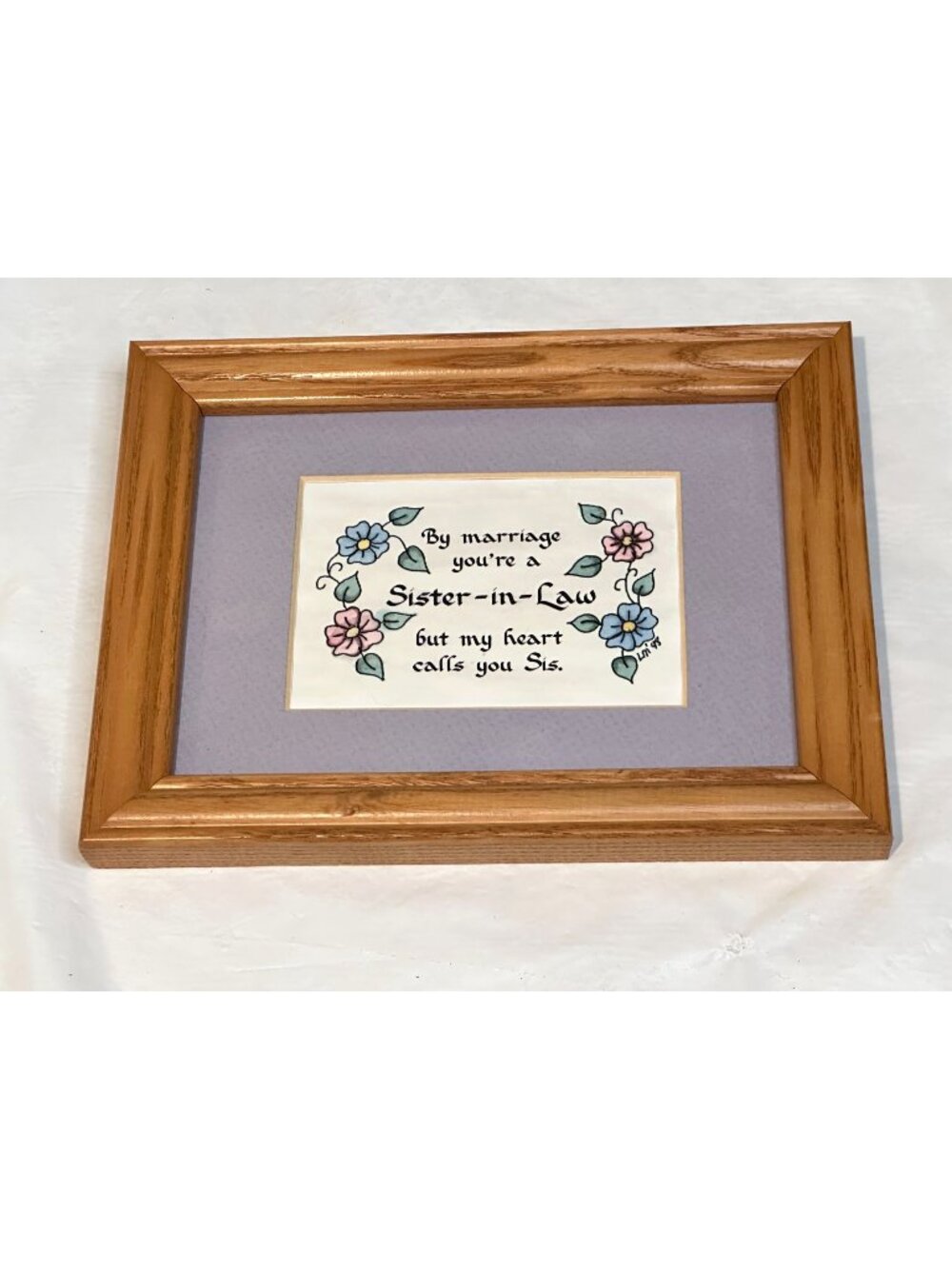 Framed Sister-In-Law Quote Art  Hand-Painted Floral Design Frame 1994 Signed
